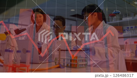 Scientists in lab analyzing data on laptop, focusing on coronavirus research Scientists in lab analyzing data on laptop, focusing on coronavirus research 126486317
