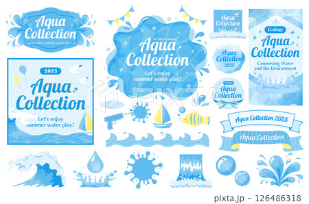 滝・海・プールなど水を表現した夏の背景フレーム:波・水しぶきなどカットイラストも 滝・海・プールなど水を表現した夏の背景フレーム:波・水しぶきなどカットイラストも 126486318