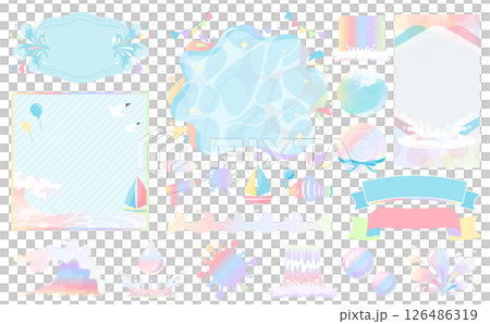 流行多彩的背景相框，展現瀑布、海洋、泳池等水景，非常適合夏季度假活動：彩虹 126486319