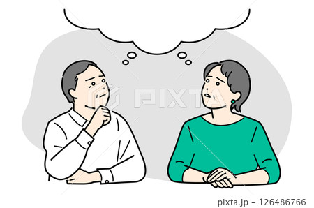 シニア世代夫婦が老後や相続など将来を考えるベクターイラスト 126486766
