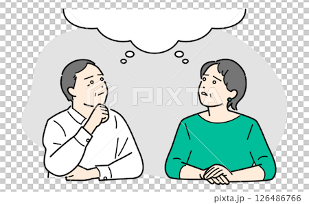 シニア世代夫婦が老後や相続など将来を考えるベクターイラスト 126486766