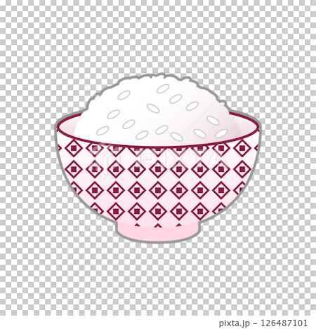赤い茶碗に盛られたご飯のイラスト　白米 126487101