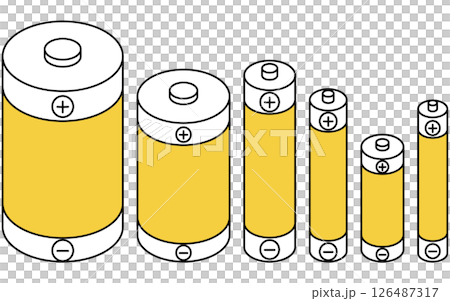 乾電池（D 至 AAA）的簡單線條圖標，等距圖 126487317