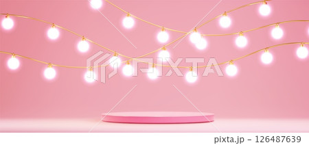 Glowing string lights with cylinder podium 126487639