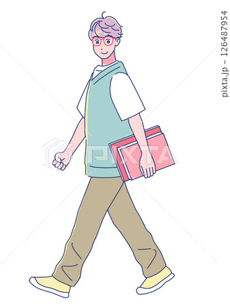 元気なアニメ調の男子生徒 全身 元気なアニメ調の男子生徒 全身 126487954