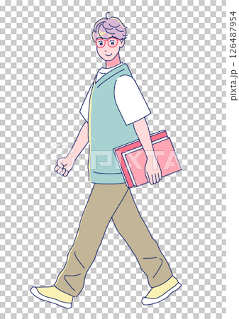 元気なアニメ調の男子生徒 全身 元気なアニメ調の男子生徒 全身 126487954