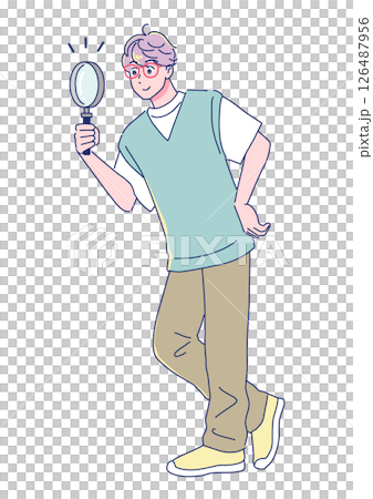 充滿活力的動漫風格男學生，全身 126487956