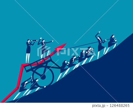 Mobilization for economic growth and development. The effort of people trying to push a diagram up a hill Mobilization for economic growth and development. The effort of people trying to push a diagram up a hill 126488265