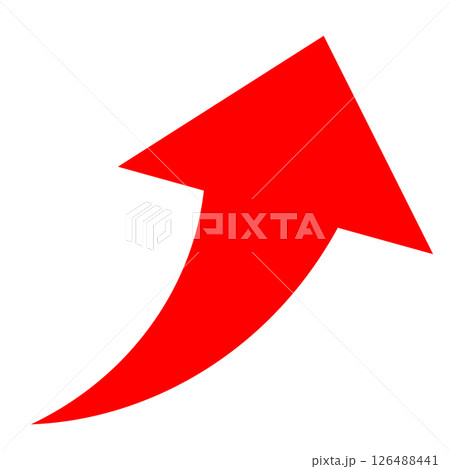 太い赤色の上向き矢印。上昇アイコンイラスト。 太い赤色の上向き矢印。上昇アイコンイラスト。 126488441