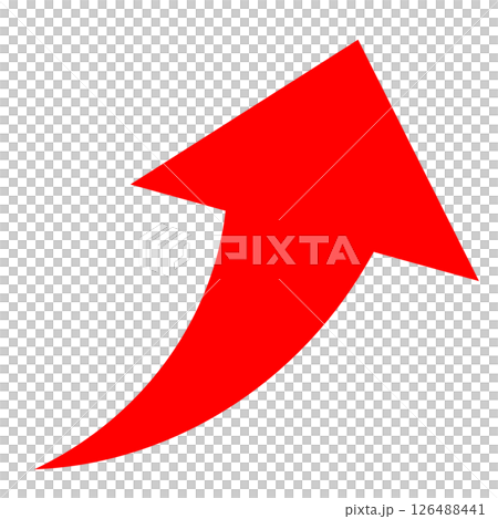 太い赤色の上向き矢印。上昇アイコンイラスト。 太い赤色の上向き矢印。上昇アイコンイラスト。 126488441