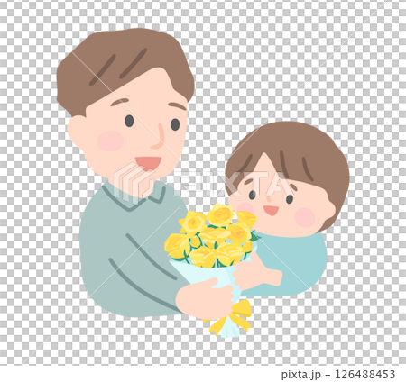 A father receives a bouquet of roses from his child 126488453