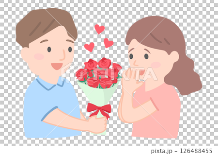 一名男子用紅玫瑰求婚 126488455