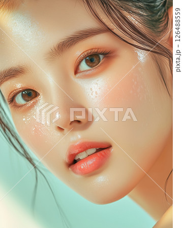 Korean skincare beauty routine showcasing glowing skin with detailed facial features Korean skincare beauty routine showcasing glowing skin with detailed facial features 126488559