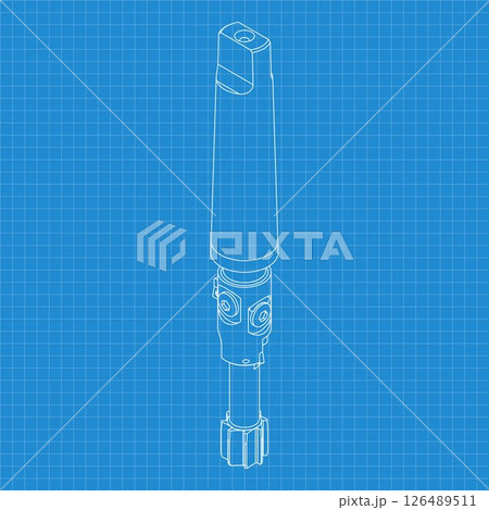 Mechanical engineering drawings. Tap tools, borer. Technical Design. Cover. Blueprint. Step Cutting Tool with Countersinking Function. Technical 3D Vector Illustration 126489511