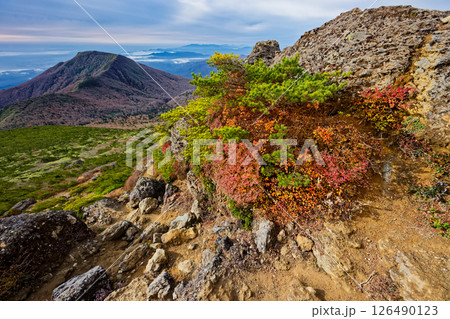 紅葉の安達太良山山頂から見る和尚山 紅葉の安達太良山山頂から見る和尚山 126490123
