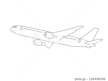 空飛ぶ飛行機のシンプルな線画の韓国風イラスト 空飛ぶ飛行機のシンプルな線画の韓国風イラスト 126490598