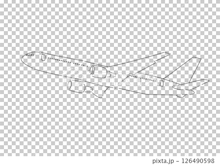 空飛ぶ飛行機のシンプルな線画の韓国風イラスト 空飛ぶ飛行機のシンプルな線画の韓国風イラスト 126490598