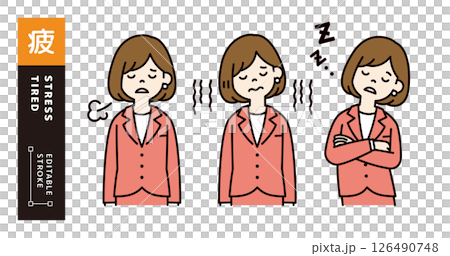 ネガティブなイメージの、女性会社員のベクターイラスト素材セット_線幅の編集可能_カラー ネガティブなイメージの、女性会社員のベクターイラスト素材セット_線幅の編集可能_カラー 126490748