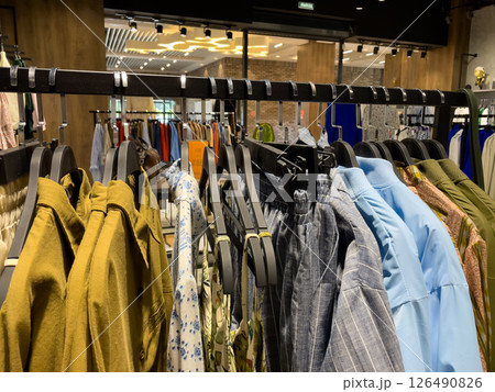 Shop Fashion stylish luxury clothes. Image and stylish services, selection of colors, types. Spring capsule wardrobe Shop Fashion stylish luxury clothes. Image and stylish services, selection of colors, types. Spring capsule wardrobe 126490826