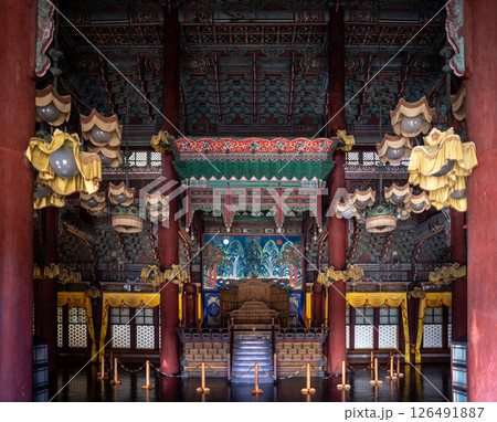 Throne room of Changdeokgung royal palace of the Joseon dynasty in Seoul, South Korea Throne room of Changdeokgung royal palace of the Joseon dynasty in Seoul, South Korea 126491887