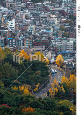 Aerial view of Itaewon neighborhood in downtown Seoul, capital of South Korea 126491901