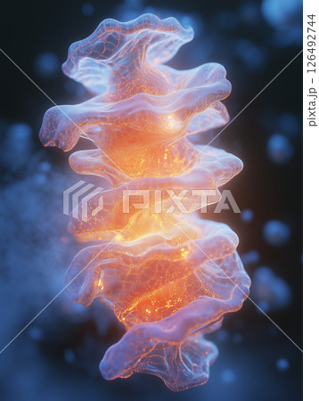 Synthetic protein model emits a radiant glow showcasing intricate details and vibrant colors 126492744
