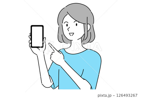 スマホの画面を指さしている若い笑顔の女性 126493267