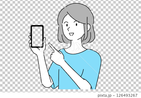 スマホの画面を指さしている若い笑顔の女性 126493267
