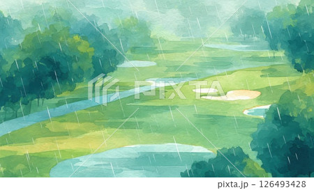 雨のゴルフ場_1 126493428