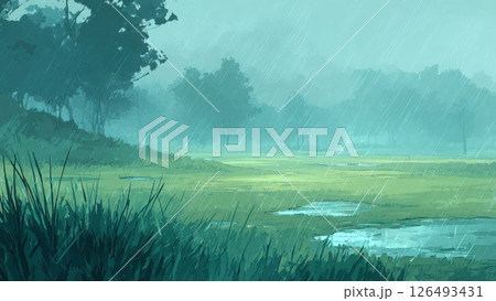 雨のゴルフ場_4 126493431