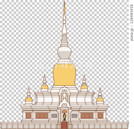 Illustration of Phra That Na Dun, a stupa in Maha Sarakham Province, Thailand. 126493458