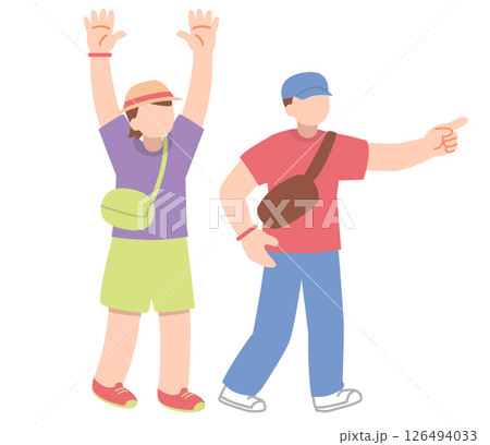 アウトドア・夏フェスに参加する夏服の男女 アウトドア・夏フェスに参加する夏服の男女 126494033