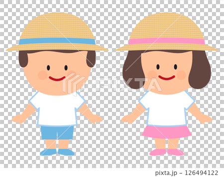 夏服を着た子供のイラスト	 126494122
