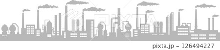 Industrial factories silhouette background. Oil refinery complex with pipes and tanks gas production rigs Industrial factories silhouette background. Oil refinery complex with pipes and tanks gas production rigs 126494227