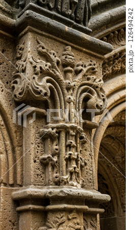 Ornate Stone Column Carving Architectural Detail 126494242