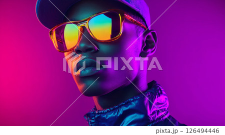 Trendy Fashion Portrait with Vibrant Neon Lighting 126494446
