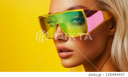 Stylish Woman in Futuristic Colorful Sunglasses 126494447