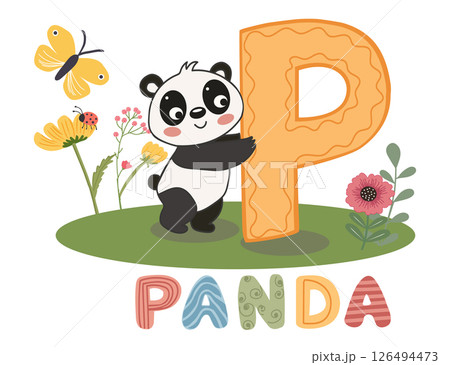 Funny cartoon Animal Alphabet Letter P is Panda Funny cartoon Animal Alphabet Letter P is Panda 126494473