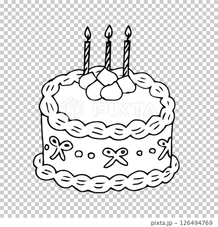 Hand-drawn illustration of a cute cake. Anniversary cake for celebrating weddings and birthdays. Girly style clip art Hand-drawn illustration of a cute cake. Anniversary cake for celebrating weddings and birthdays. Girly style clip art 126494769
