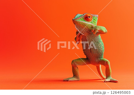 Colorful Chameleon Dabbing Against Bright Background Colorful Chameleon Dabbing Against Bright Background 126495003