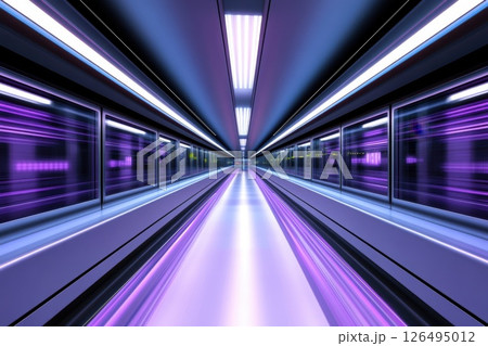 Futuristic Tunnel with Neon Lights and Abstract Patterns in Cyberpunk Style 126495012