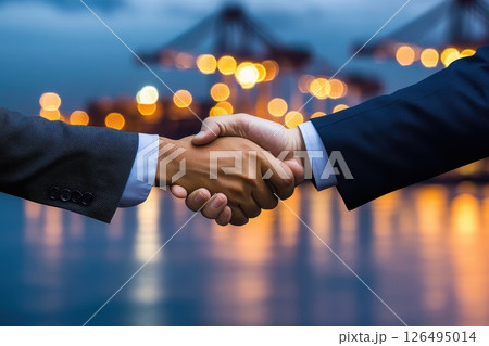 Close-Up Shot of Handshake Between Two Business Professionals at Dusk by the Harbor Close-Up Shot of Handshake Between Two Business Professionals at Dusk by the Harbor 126495014
