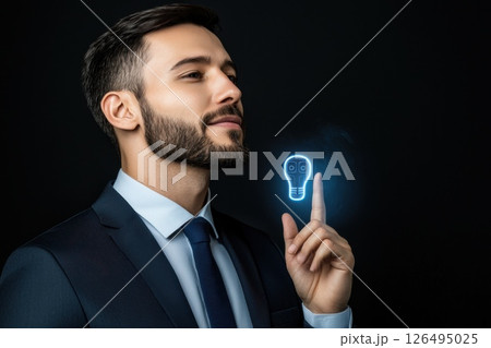 Professional Man in Suit Thinking About Innovative Business Ideas with Lightbulb Concept 126495025