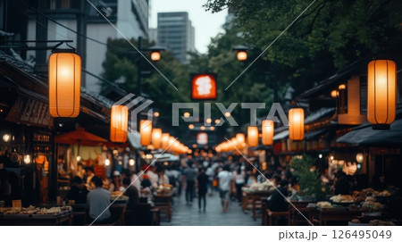 Aerial View of Busy Street Food Market at Dusk 126495049