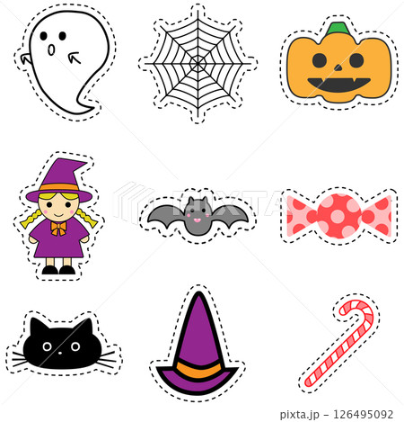 おばけや魔女などハロウィンモチーフのイラストセット 126495092
