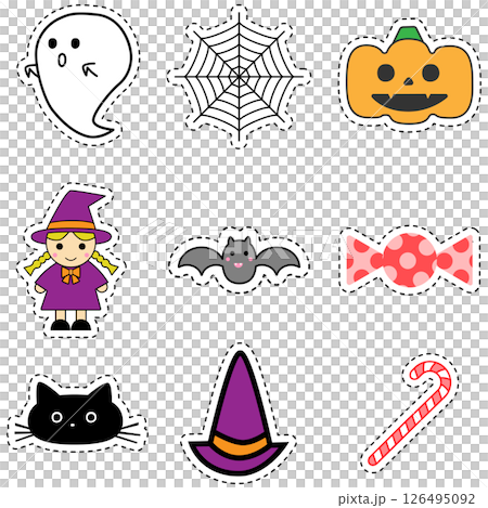 おばけや魔女などハロウィンモチーフのイラストセット 126495092