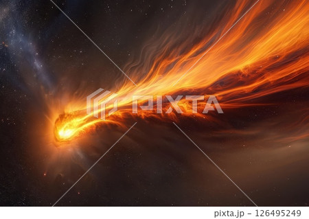 Dramatic Cosmic Comet Trail Illuminates Deep Space with Fiery Energy and Stellar Background 126495249