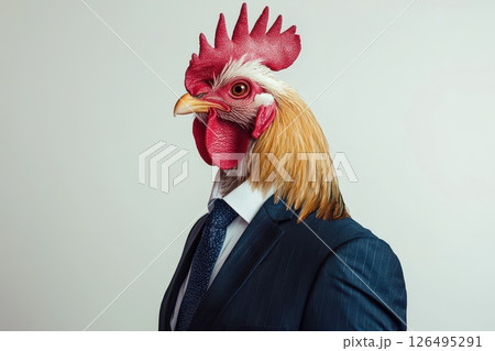 Proud Rooster in Formal Suit Portrait presents a unique blend of humor and elegance 126495291
