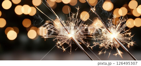 Vibrant Sparklers Igniting with Colorful Sparks 126495307