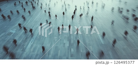 Crowd of People Walking on Urban Square with Blurred Motion Effect Atmosphere Crowd of People Walking on Urban Square with Blurred Motion Effect Atmosphere 126495377